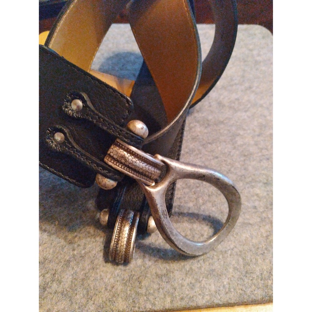 Elite‎ Accessory Black Leather Wide Waist Belt Silver Loop Buckle Made in USA SM